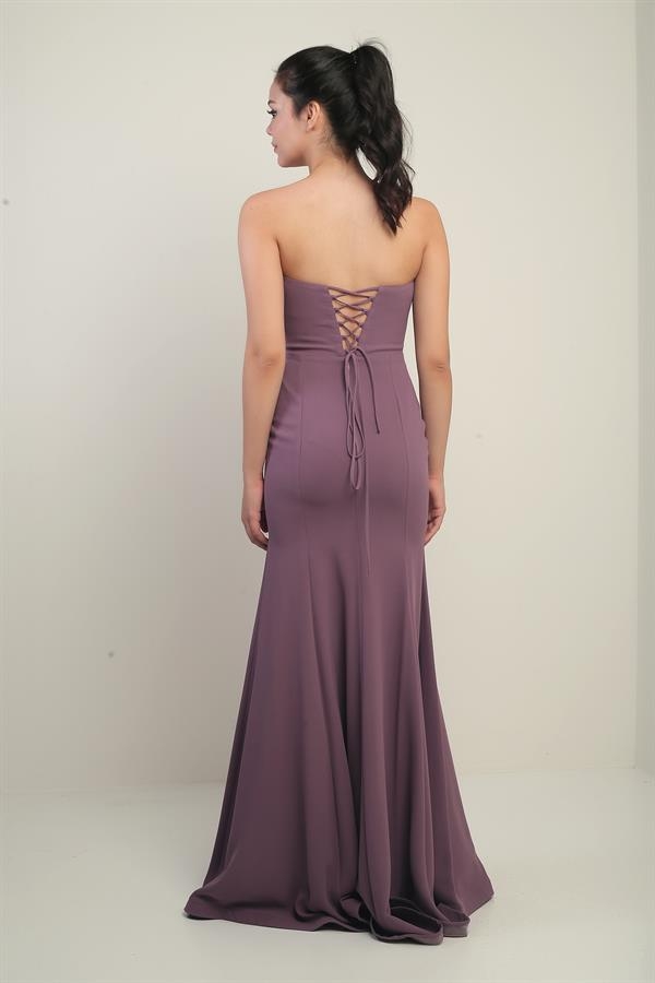 Women's Strapless Back Lace-up Lined Underwired Long Mermaid Evening Dress