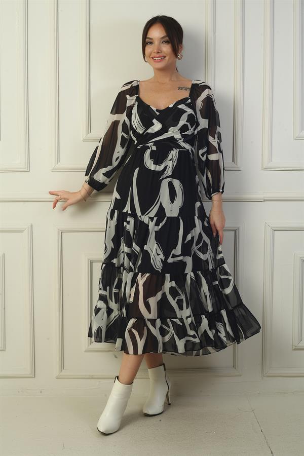 Robe portefeuille en mousseline à encolure Madonna, doublée, à nœuds croisés et motif abstrait