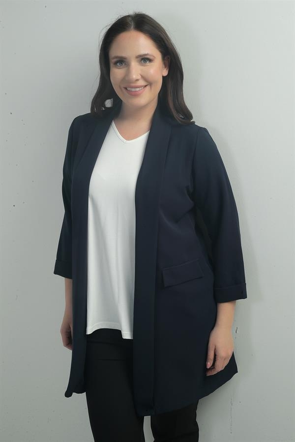 Shawl Collar Fake Pocket Lycra Max Long Jacket