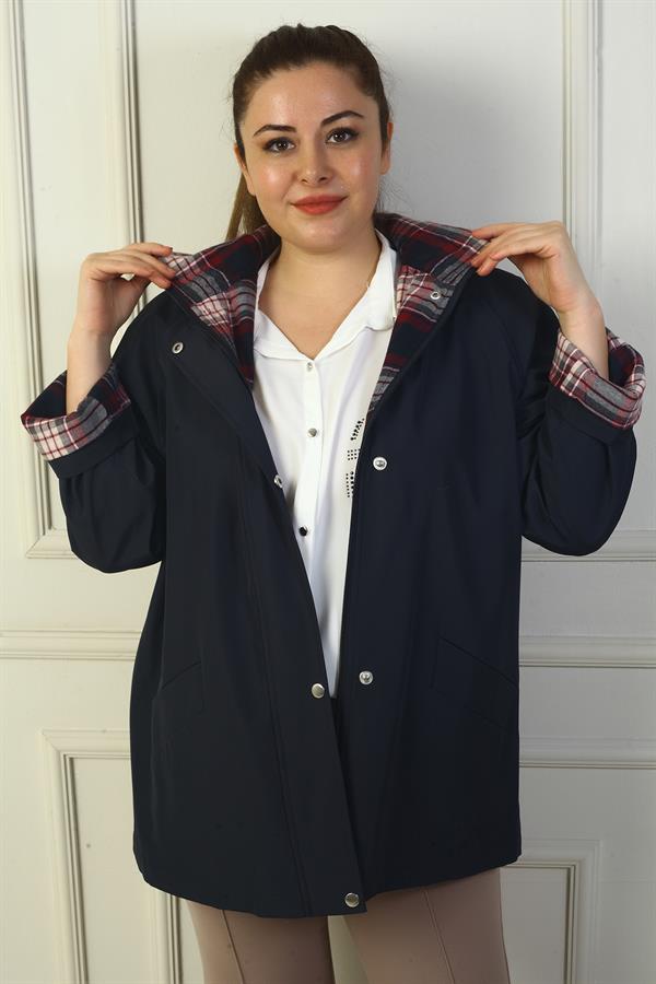 Trench-coat à capuche pour femme avec fermeture éclair à boutons-pression et fausses poches