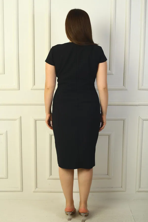 Women's Wrap Neck Half-Moon Sleeve Embellished Front Slit BB Dress