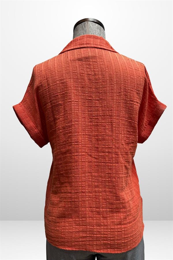 Kadın Polo Yaka Kendinden Desenli Keten Gömlek