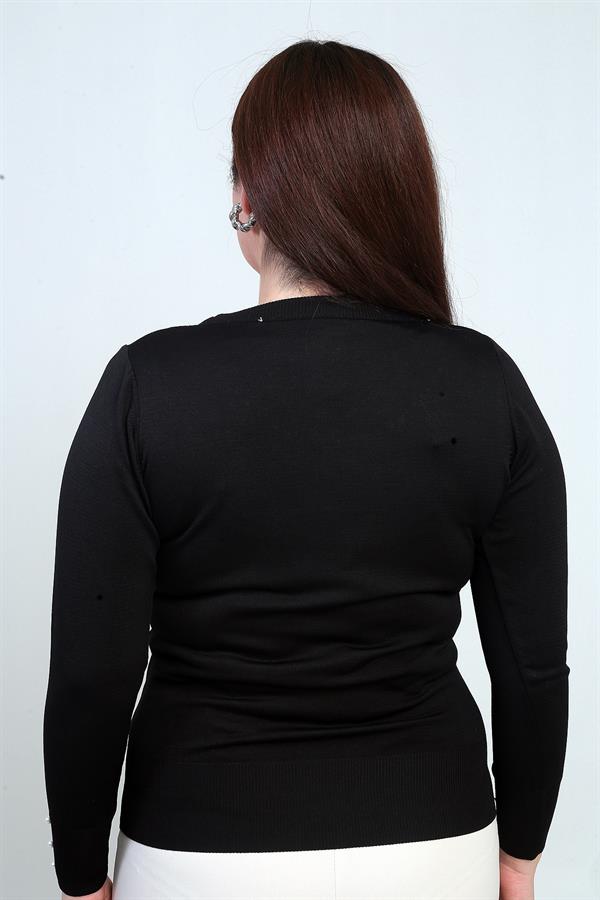 Chemisier en maille à froid grande taille pour femme, orné de perles aux manches et au col.