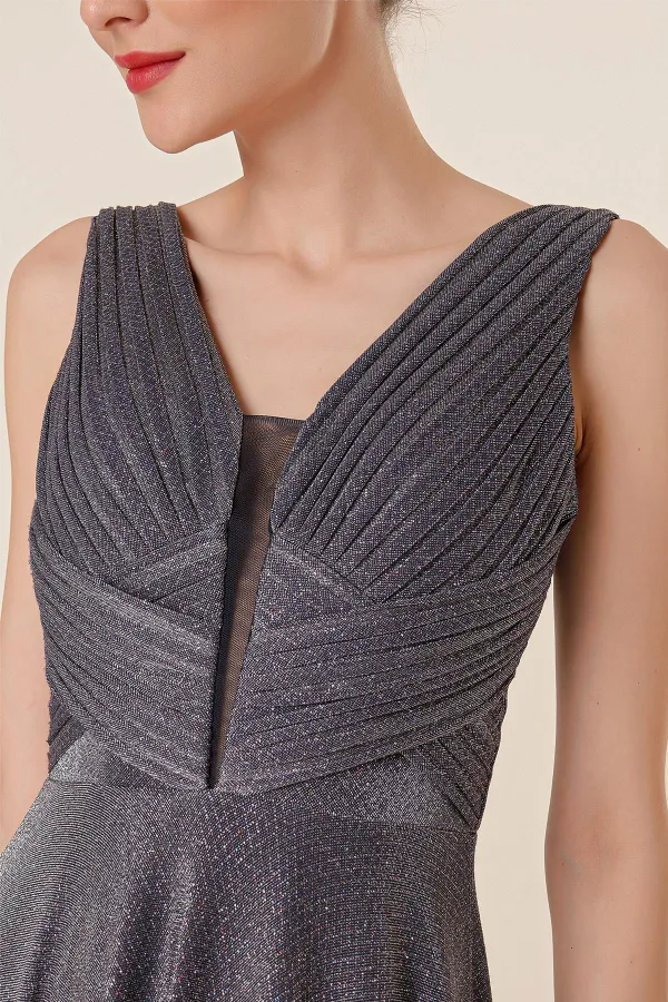 Thick Straps Lined Mini Plaid Wide Body Glittery Long Dress