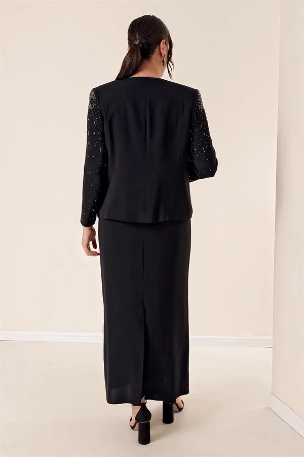 İthal Krep Boncuk İşlemeli Astarlı Üçlü B.B. Takım