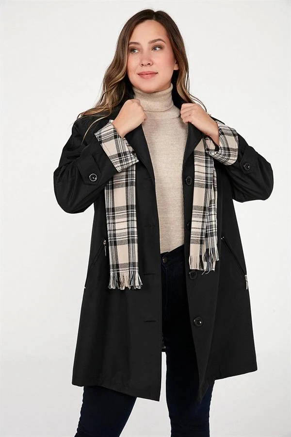 LINED, POCKET, ZIPPERED, SCARF ACCESSORY PLUS SIZE TRENCH COAT, BONDITE COAT