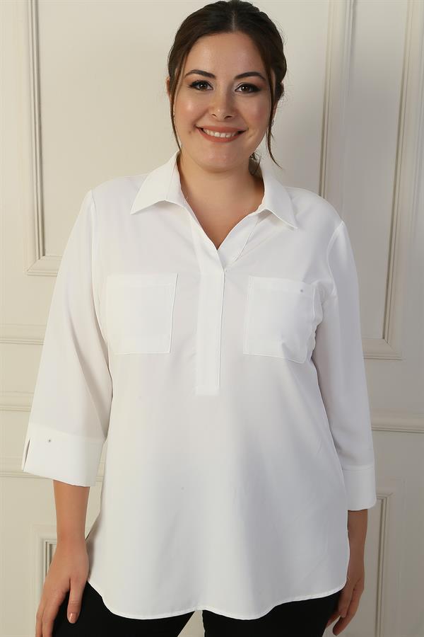 Polo Yaka Cepli Çeyrek Kol B.B. Bluz