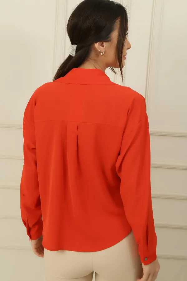 Önü Düğümlü Mikro Saten Gömlek