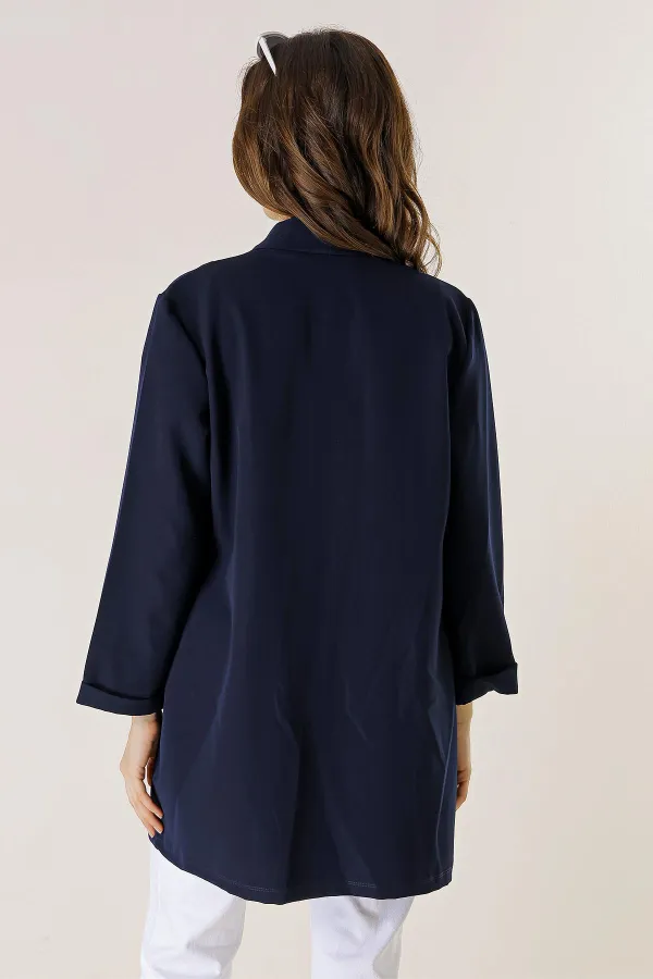 Şal Yaka Likralı Uzun Ceket