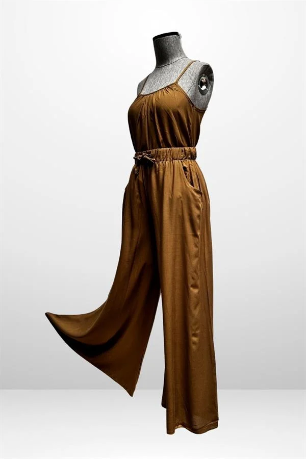 Kadın İp Askılı Bluz Beli Lastikli Cepli Palazzo Pantolon 2'li Takım