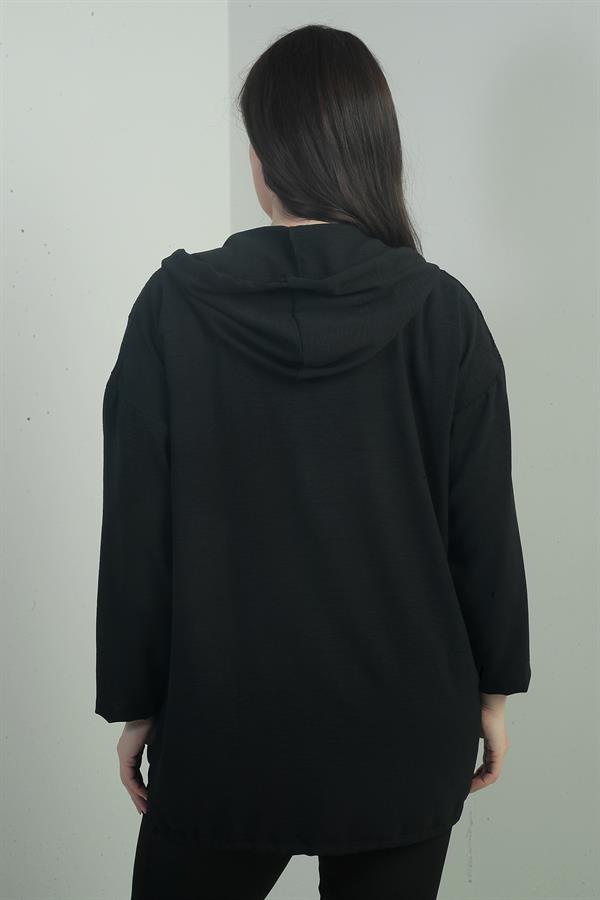 Cardigan grande taille pour femme, à capuche, boutonné sur le devant, avec poches et volants