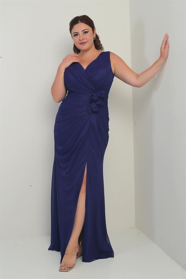 Robe longue en tulle grande taille pour femme, décolleté en V devant et dos, doublure sur le devant, imprimé floral 3D moucheté.