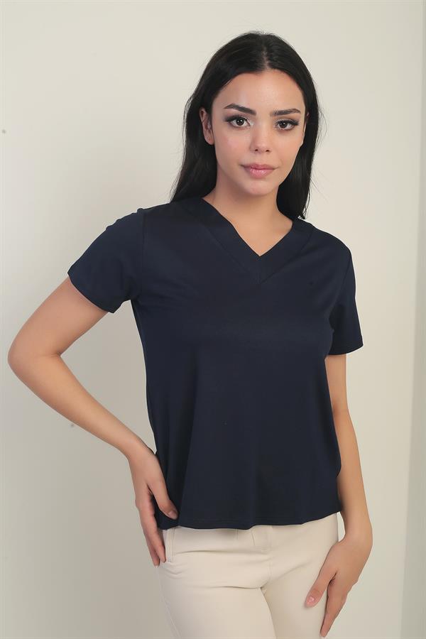 Women's V-Neck Short-Sleeve Blouse with Slit