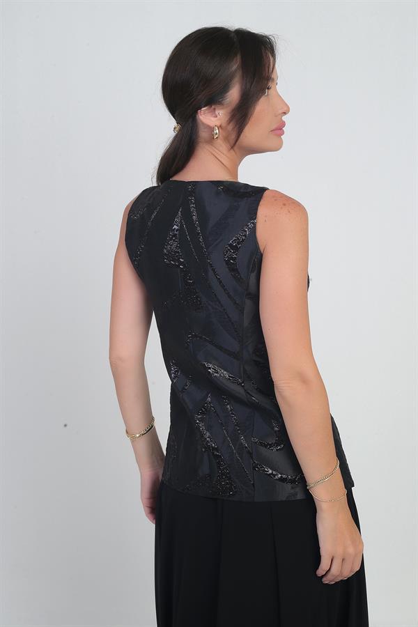 Gilet en jacquard doublé à col carré pour femme, avec boutons métalliques