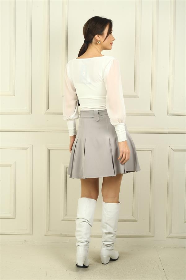 Women's Belted Pleated Short Skirt