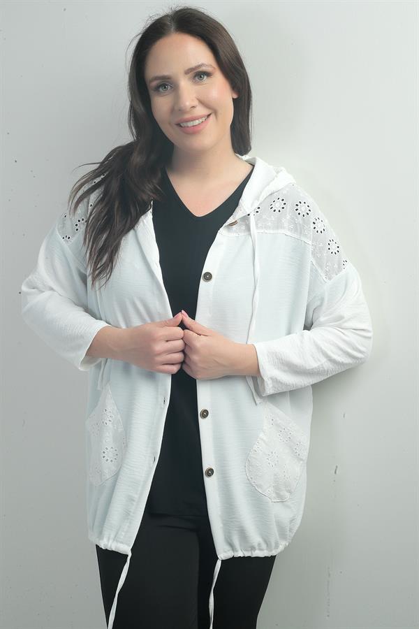 Women's Hooded, Button-Front, Pocketed, Ruffled Plus Size Cardigan