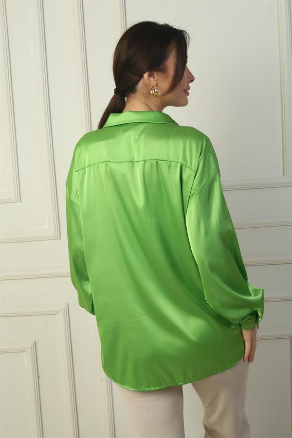 Kadın Düşük Kollu Oversize Saten Gömlek