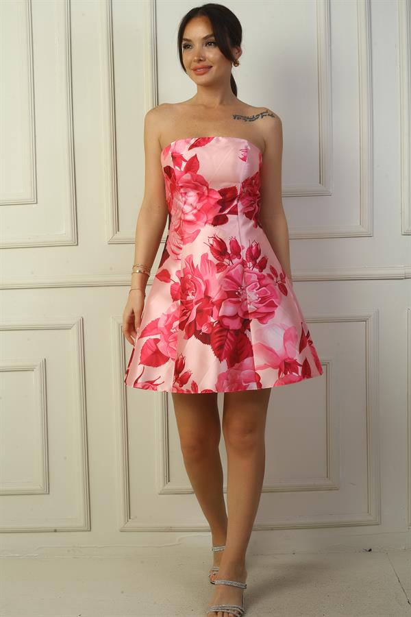 Women's Strapless Lined Short Floral Dress