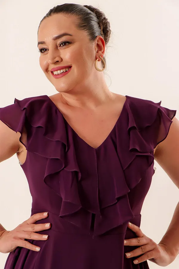 Ruffle Collar Chiffon Plus Size Dress