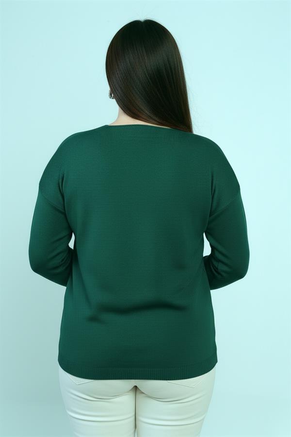 Chemisier en maille à pierres, col en V, grandes tailles pour femme