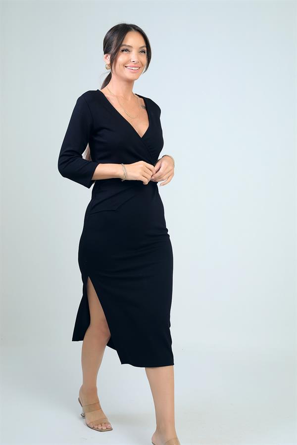 Robe midi portefeuille pour femme avec boucle et fente