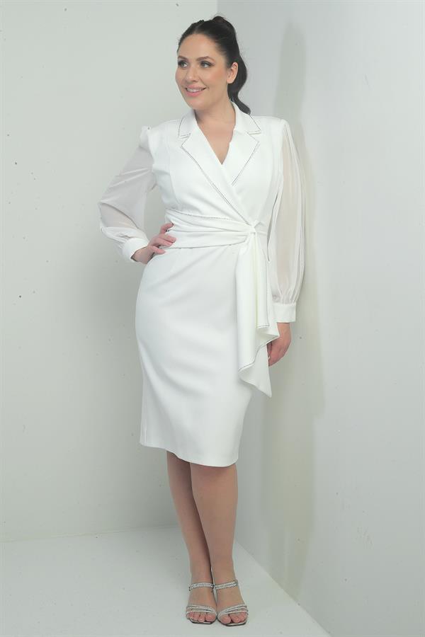 Women's Wrap-Neck Dress with Chiffon Sleeves, Beaded Waist Detail, Self-Interfacing, Half-Lined, Plus Size.