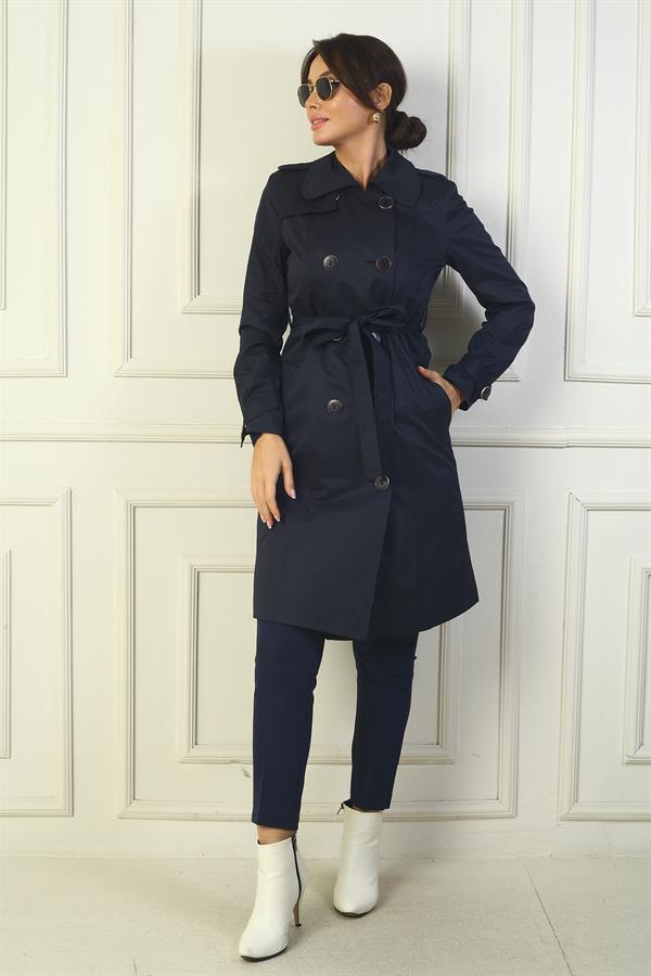 Manteau pour femme à boutons, ceinture et poches