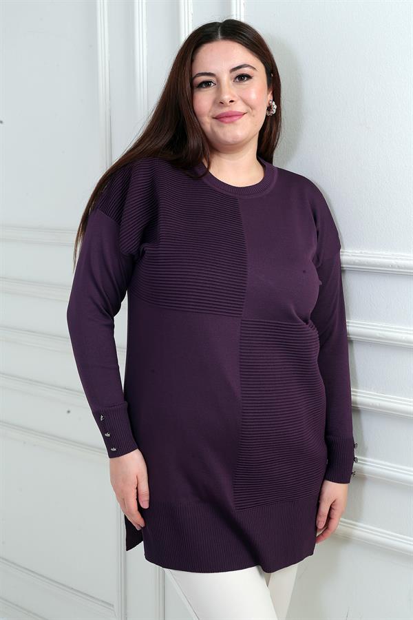 Blouse tunique grande taille pour femme avec détails de boutons sur les manches