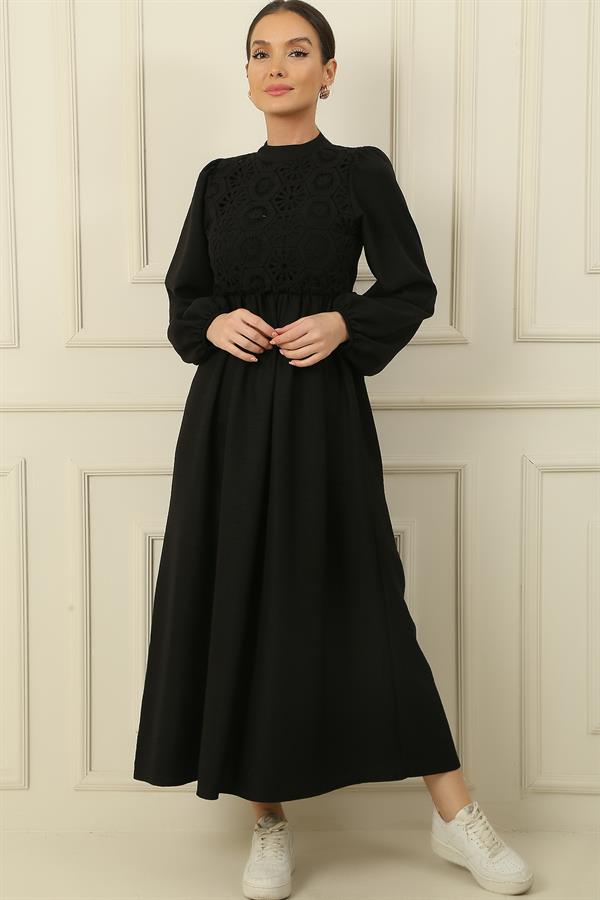 Lace Linen Effect Long Dress