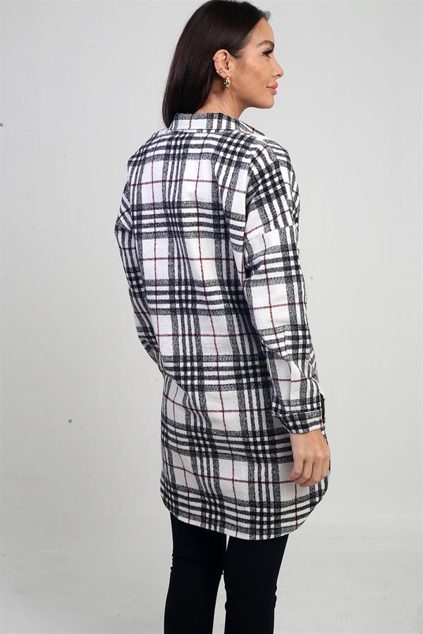 Chemise longue à carreaux pour femme avec fentes latérales