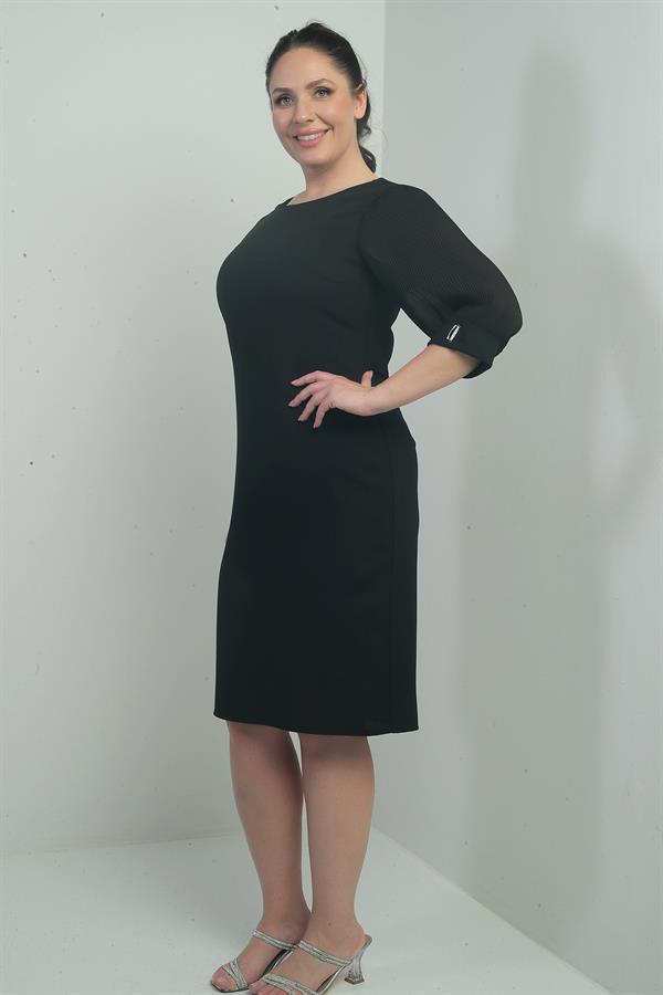 Kadın Kolları Şifon Piliseli Astarlı Büyük Beden Elbise