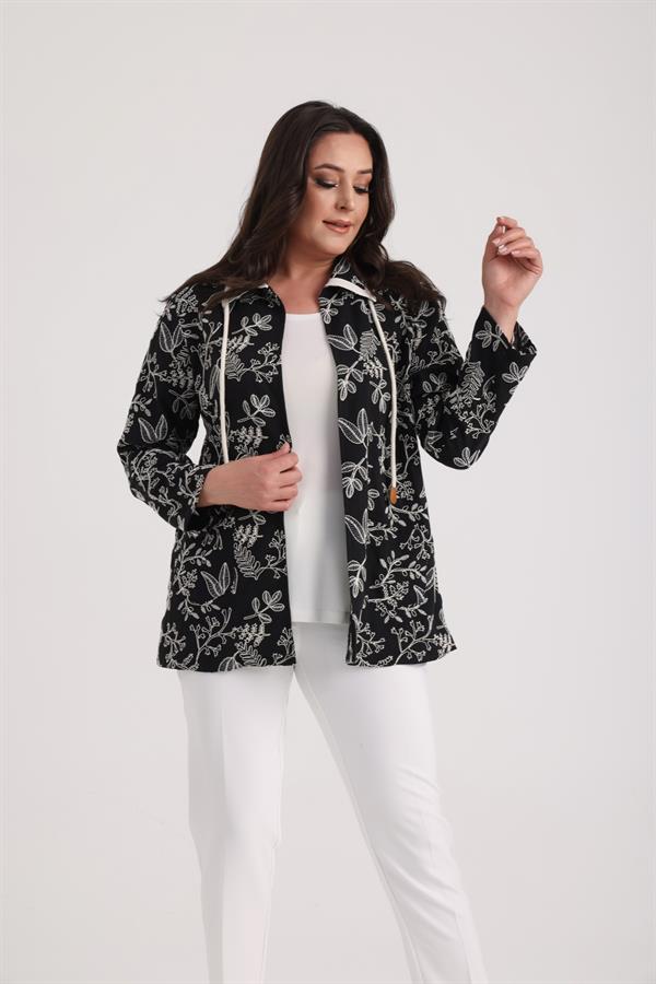 Women's Sleeveless Lycra Blouse and Patch Pocket Jacket with Leaf Embroidery, Plus Size, 2-Piece Set