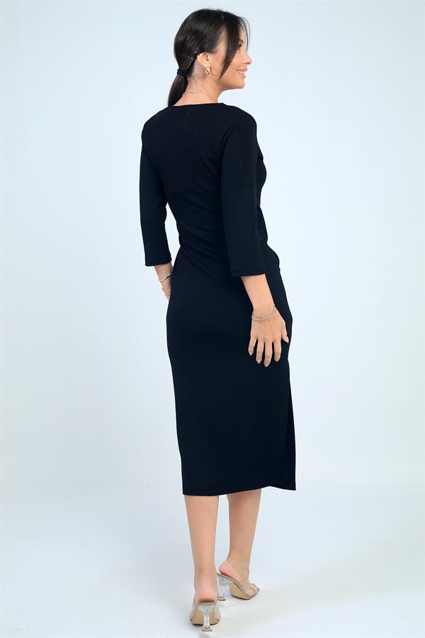 Robe midi portefeuille pour femme avec boucle et fente