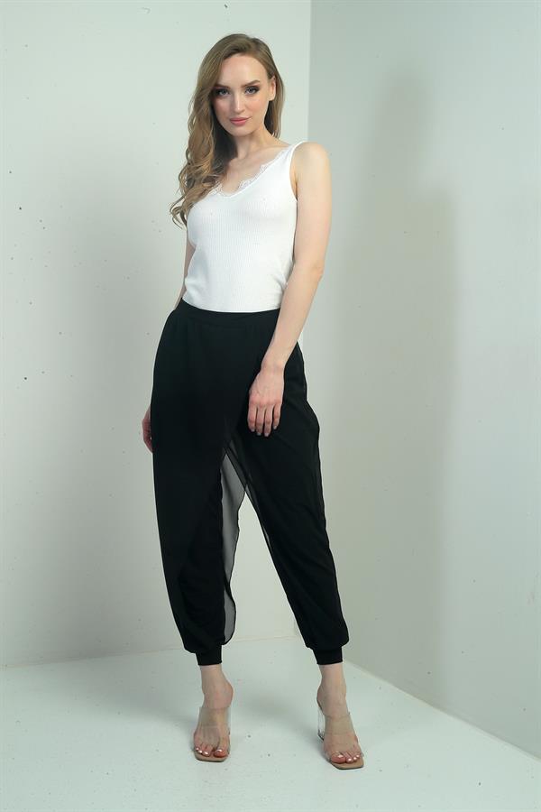 Kadın Üstü Şifon Beli Lastikli Şalvar Pantolon