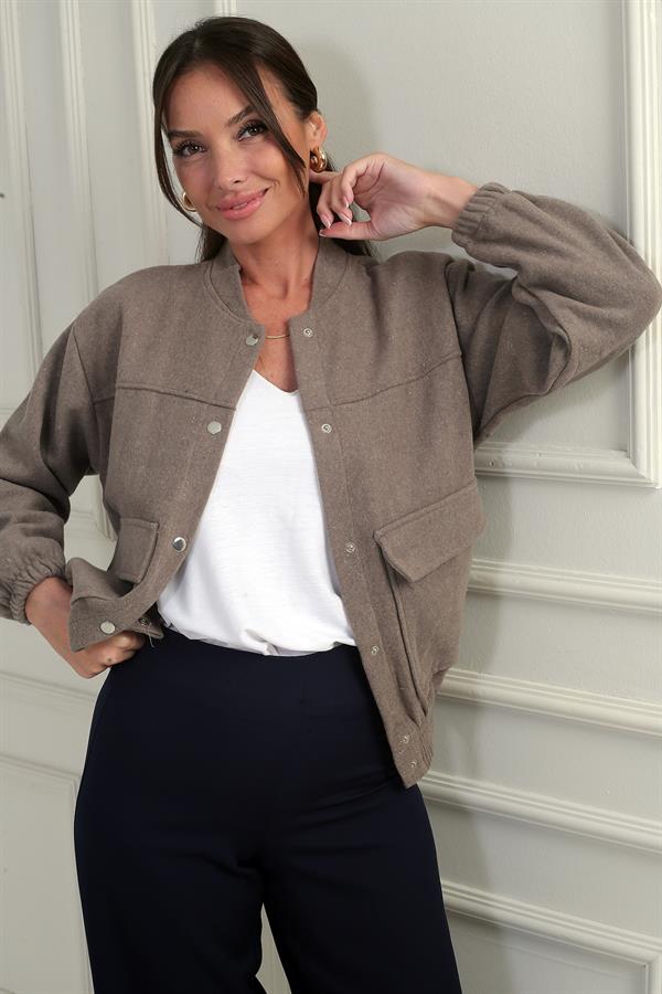 Veste bomber en cachemire à poches et taille élastique