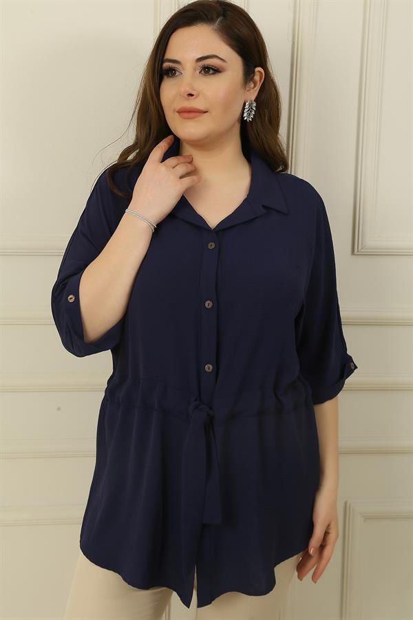 Plus Size Ayrobin Tunic Shirt with Belt and Button Front