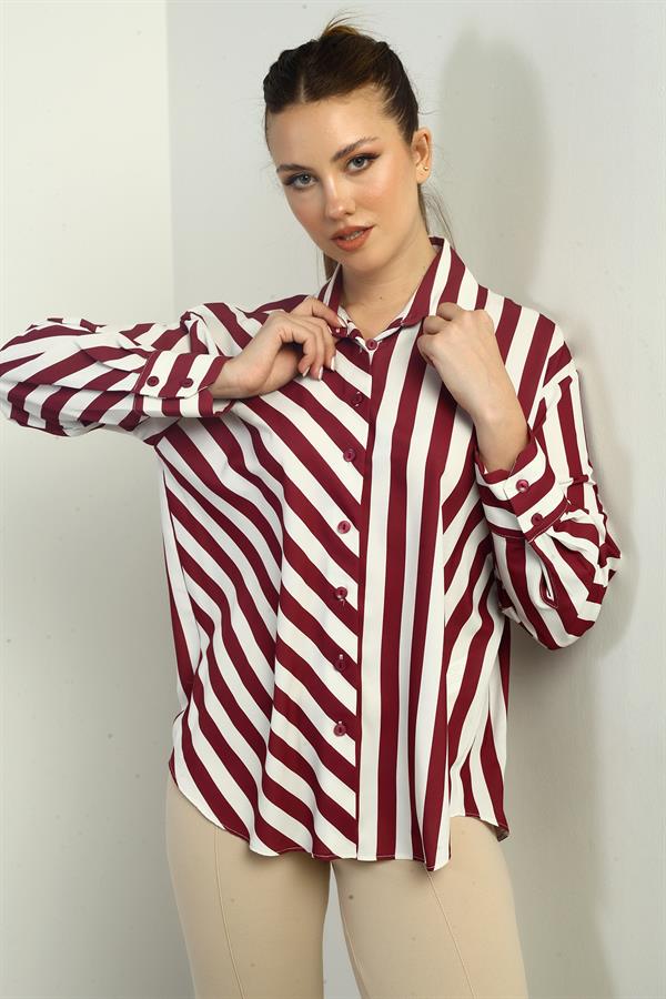 Women's Asymmetrical Striped Pattern Long Sleeve Shirt