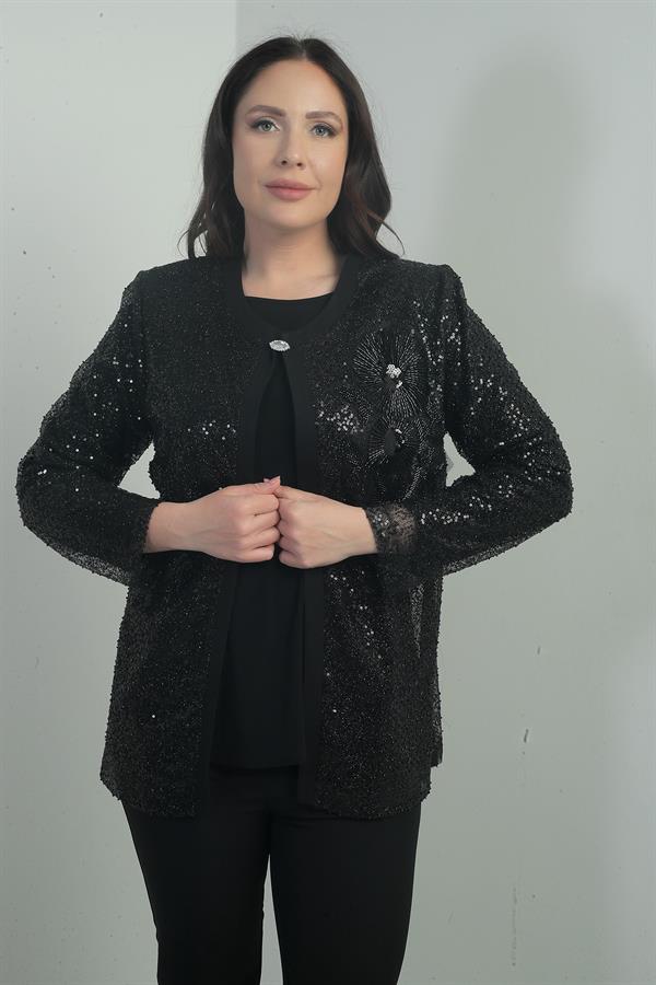 Veste pour femme avec perles, sequins, manches longues, ensemble deux pièces BB