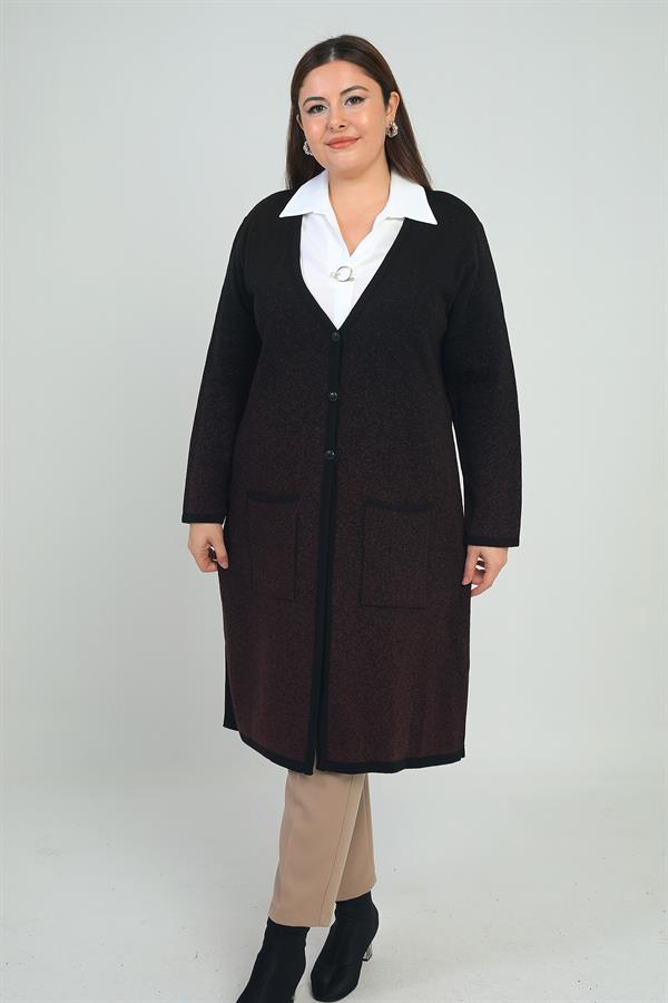 Gilet long tricoté grande taille pour femme, motif neige, avec poches