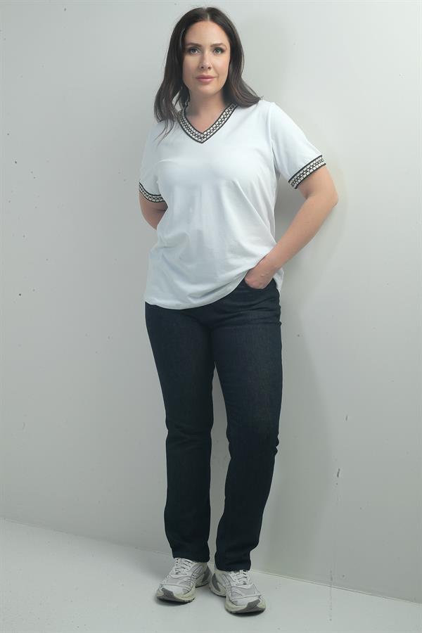 Jean taille haute à jambes droites en lycra pour femme, grandes tailles