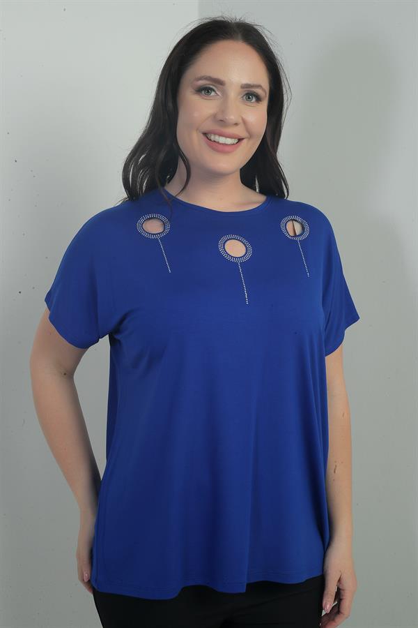 Blouse BB à imprimé pierre sur les épaules, col rond et manches chauve-souris pour femme