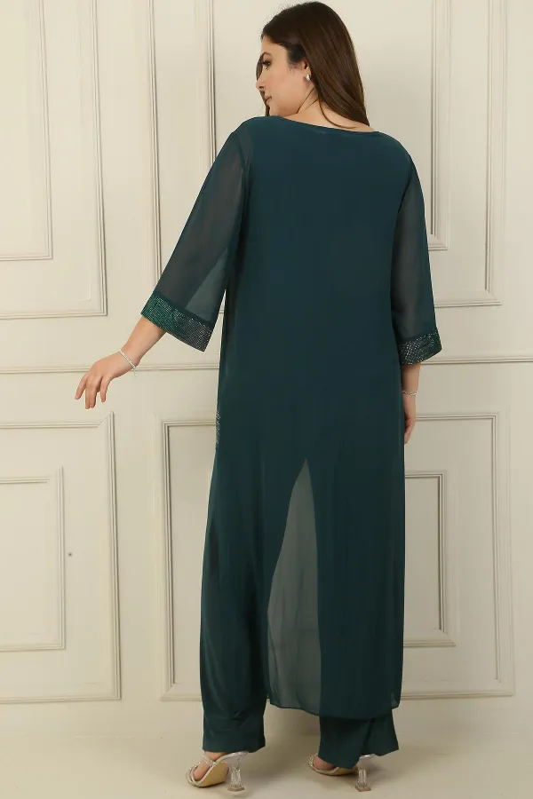 Sandy Plus Size Jumpsuit with Stone Detail Chiffon Lycra Top