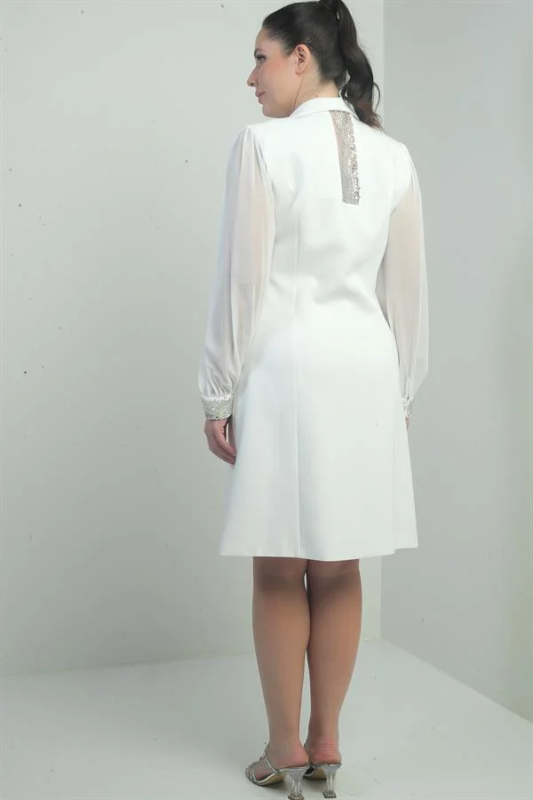 Robe portefeuille pour femme, manches en mousseline et détails perlés, doublée, grandes tailles.