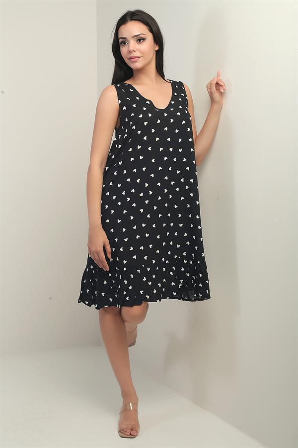 Women's V-Neck Heart Pattern Ruffled Skirt Relaxed Fit Dress