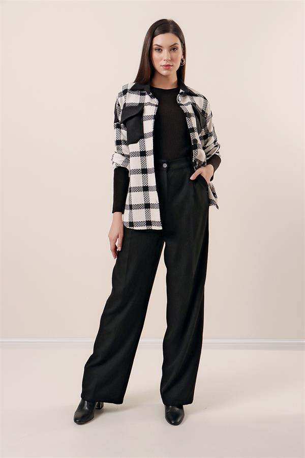 Yandan Cepli Yün Efektli Palazzo Pantolon