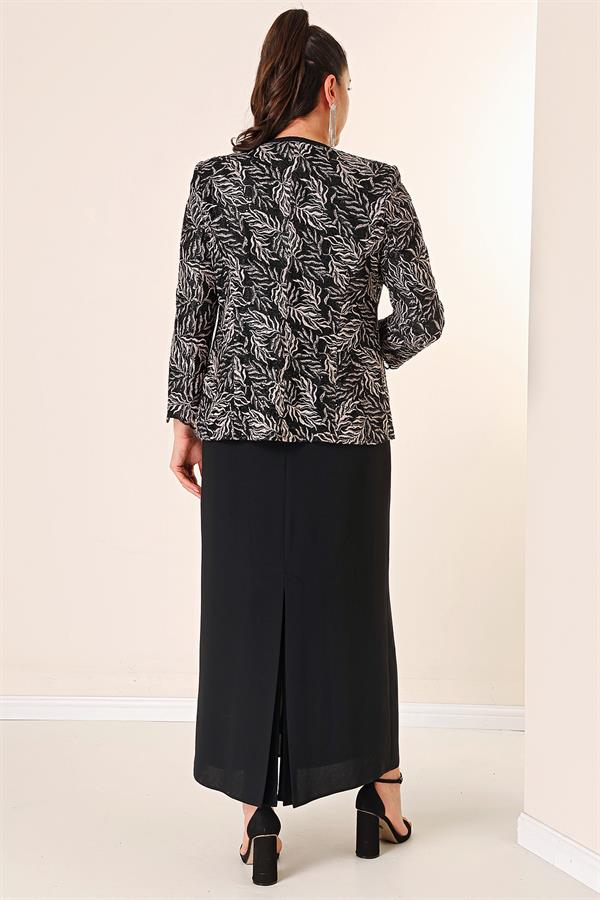 Robe longue à col perlé, ensemble deux pièces grande taille avec veste brodée de perles et de sequins, doublée.