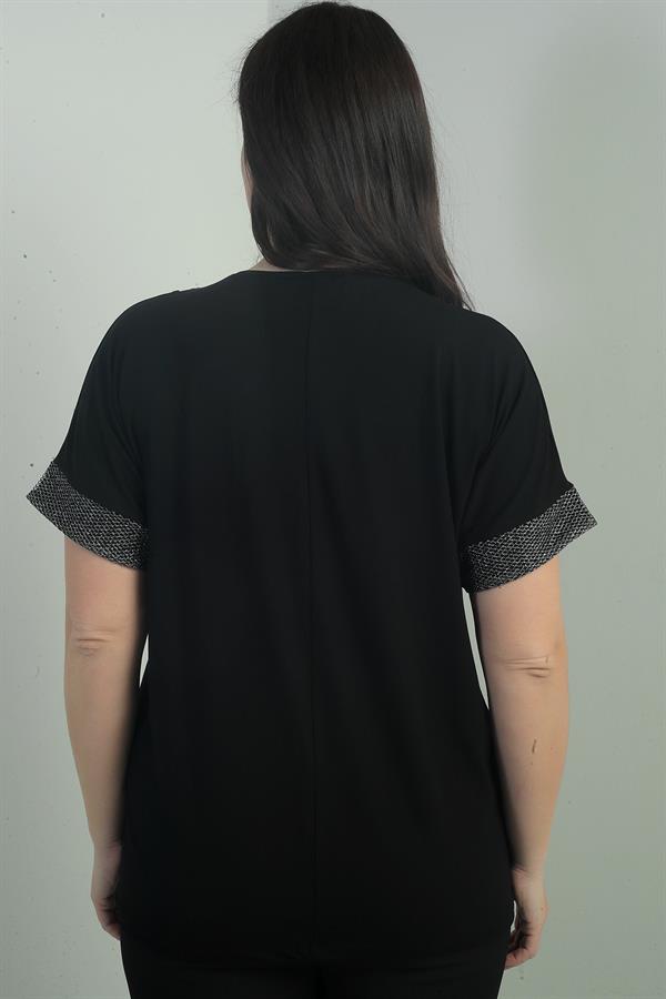 Women's Plus Size Blouse with Glitter Mesh Detail on Collar and Cuffs