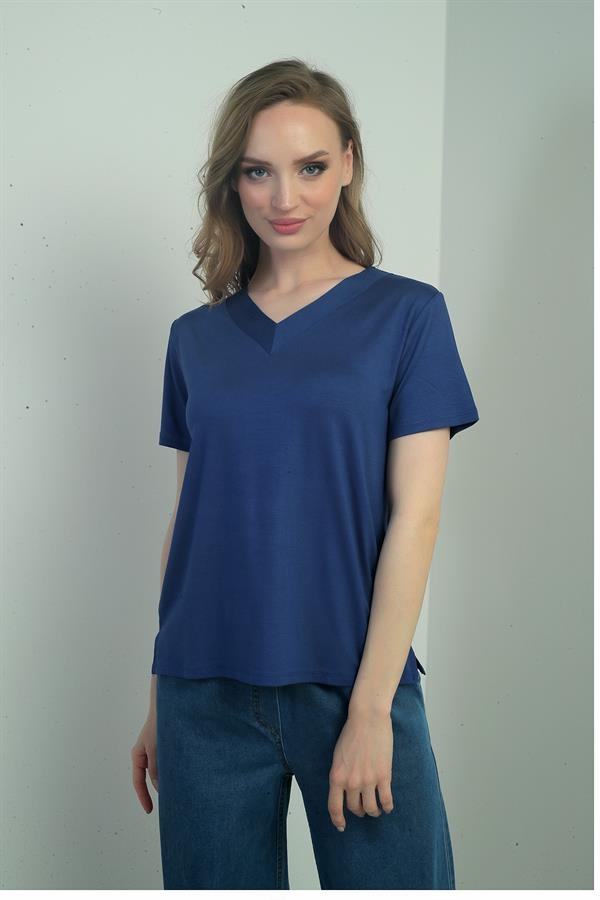 Women's V-Neck Slit Short Sleeve Blouse