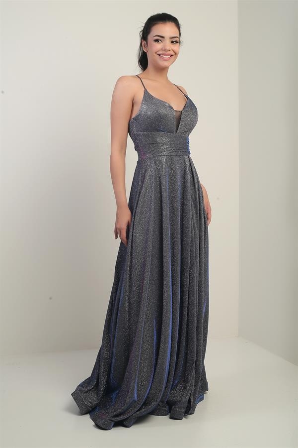 Robe de soirée longue à bretelles, doublée et pailletée