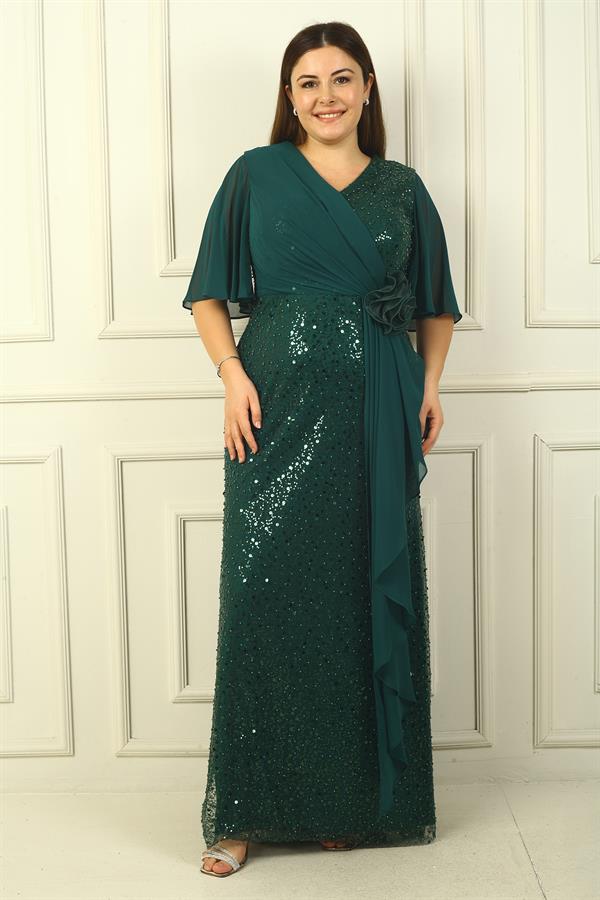 Women's Beaded and Sequined Chiffon Lined Long BB Dress